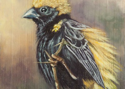 Golden Bishop, original oil painting miniature on wood by Wendy Beresford