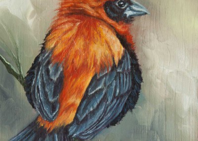 Red Bishop, original oil painting miniature on wood by Wendy Beresford