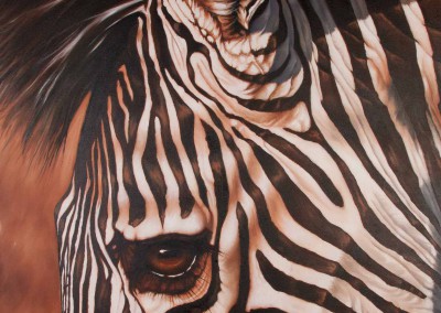 "Into the Light", original oil painting of zebra close up by Wendy Beresford