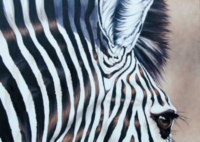 "Sentient Being", zebra closeup, original oil painting by Wendy Beresford