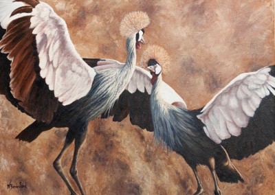 "The Dance", crowned cranes, original oil painting by Wendy Beresford