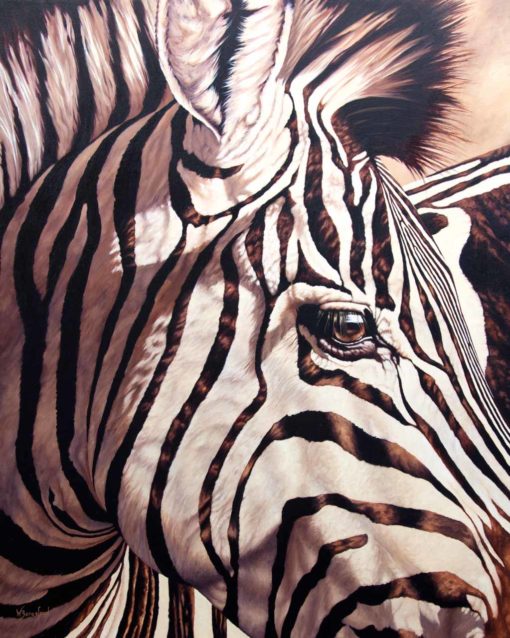 "Their Perspective" by Wendy Beresford, oil painting zebra portrait