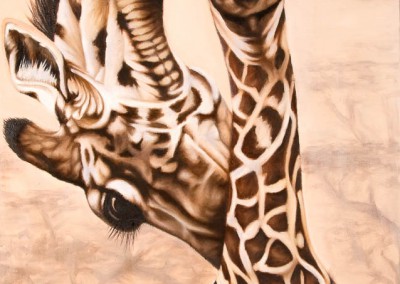 "Wash Day Blues", baby giraffe and mother, original oil painting by Wendy Beresford