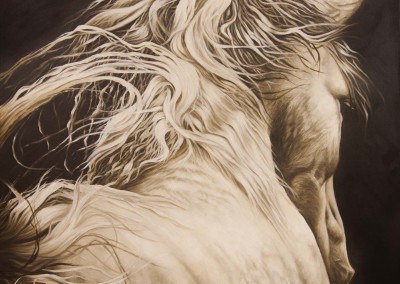 "Epona", oil painting of white horse by Wendy Beresford