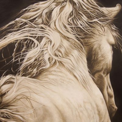 "Epona", oil painting of white horse by Wendy Beresford