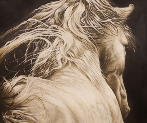 "Epona", oil painting of white horse by Wendy Beresford