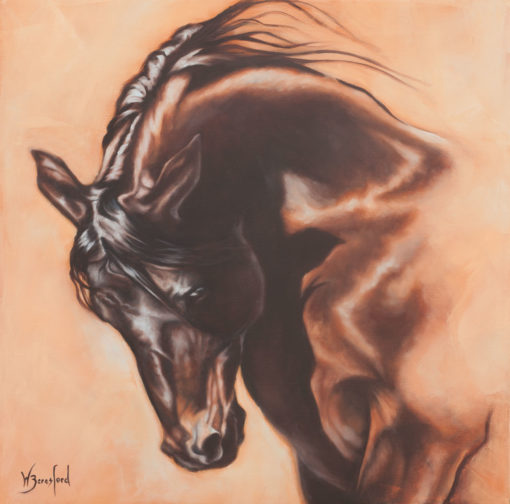 "Phoenix Rising" portrait of a bay horse in oils by Wendy Beresford