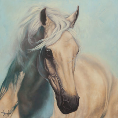 "Water Sprite", portrait in oils of palomino horse by Wendy Beresford