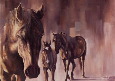 "After the Rain", oil painting of three horses by Wendy Beresford