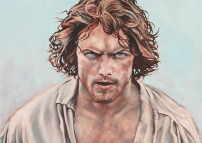 Portrait of Jamie Fraser from Outlander, the Battle of Culloden, oil painting by Wendy Beresford, 380mm x 380mm
