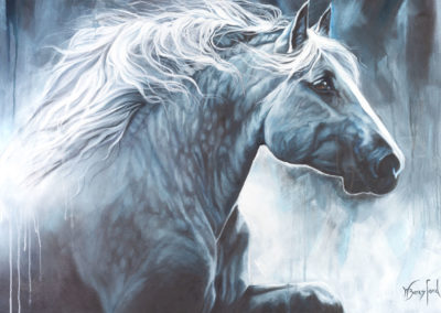 "Majestic", oil painting by Wendy Beresford, 760mm x 1150mm, monochrome horse profile