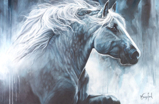 "Majestic", oil painting by Wendy Beresford, 760mm x 1150mm, monochrome horse profile