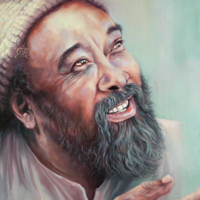 A portrait of Mooji, oils on canvas, by Wendy Beresford