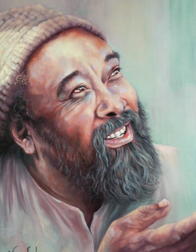 A portrait of Mooji, oils on canvas, by Wendy Beresford