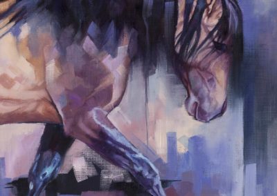 "Stepping Out", oil painting on canvas sheet by Wendy Beresford, dun horse study