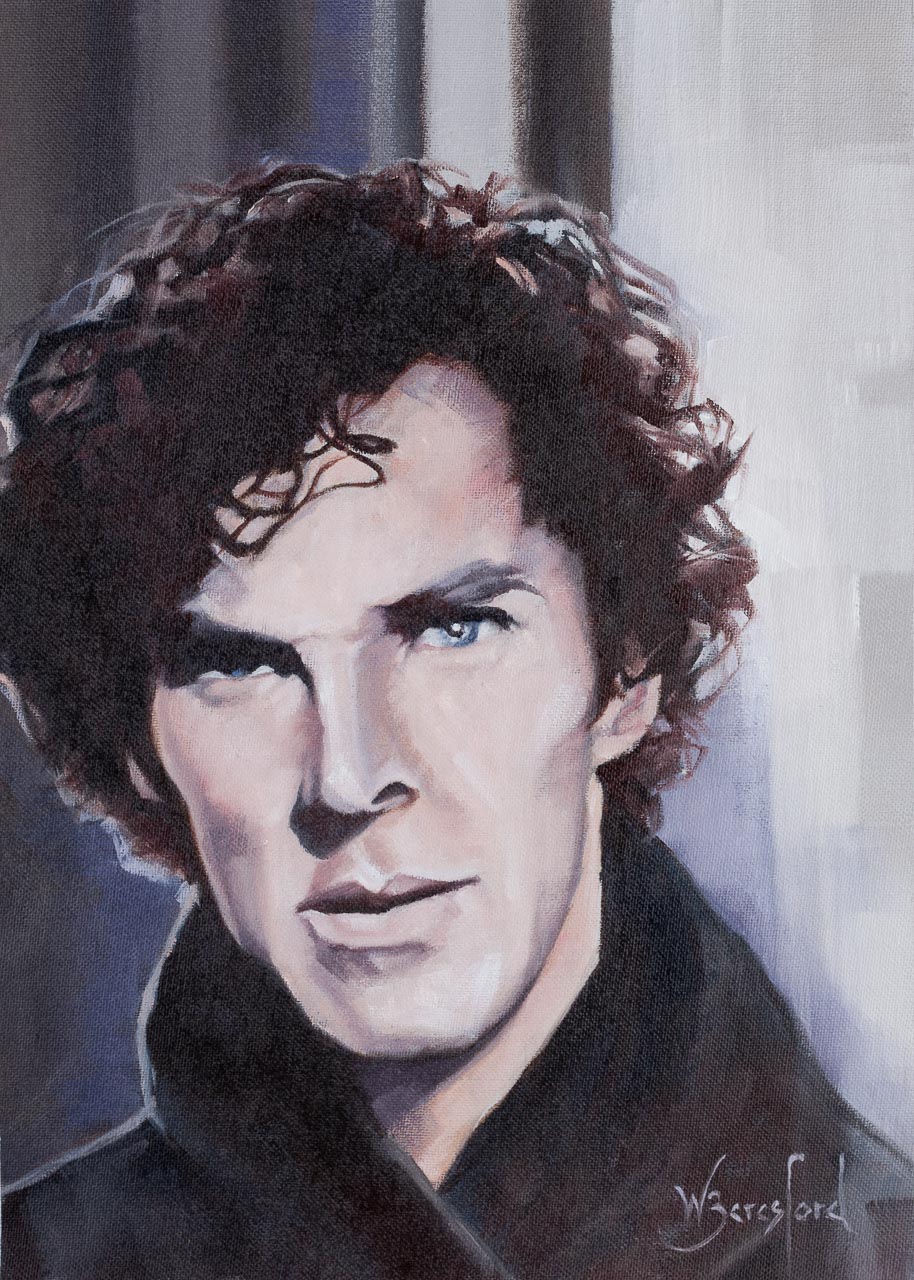Portrait of Benedict Cumberbatch as Sherlock Holmes, oil on canvas, by Wendy Beresford