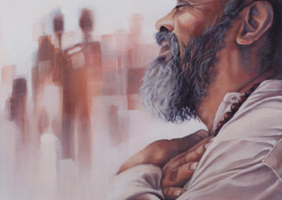 Portrait of Mooji Baba, oil on canvas, by Wendy Beresford