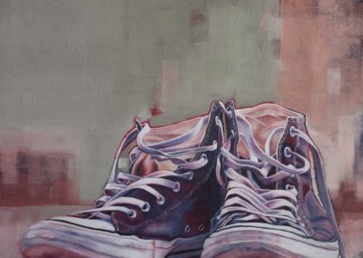 "Sole Mates", original oil on canvas painting by Wendy Beresford, takkies still life
