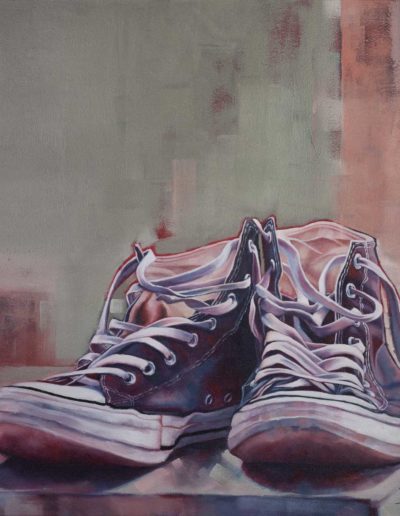 "Sole Mates", original oil on canvas painting by Wendy Beresford, takkies still life