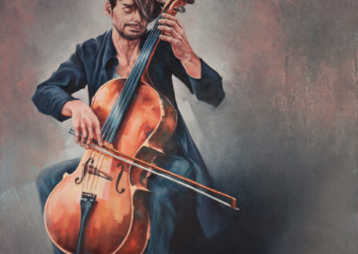 "The Busker", original oil painting on canvas by Wendy Beresford