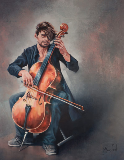 "The Busker", original oil painting on canvas by Wendy Beresford